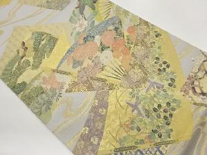 扇に花鳥・花々模様織出し袋帯